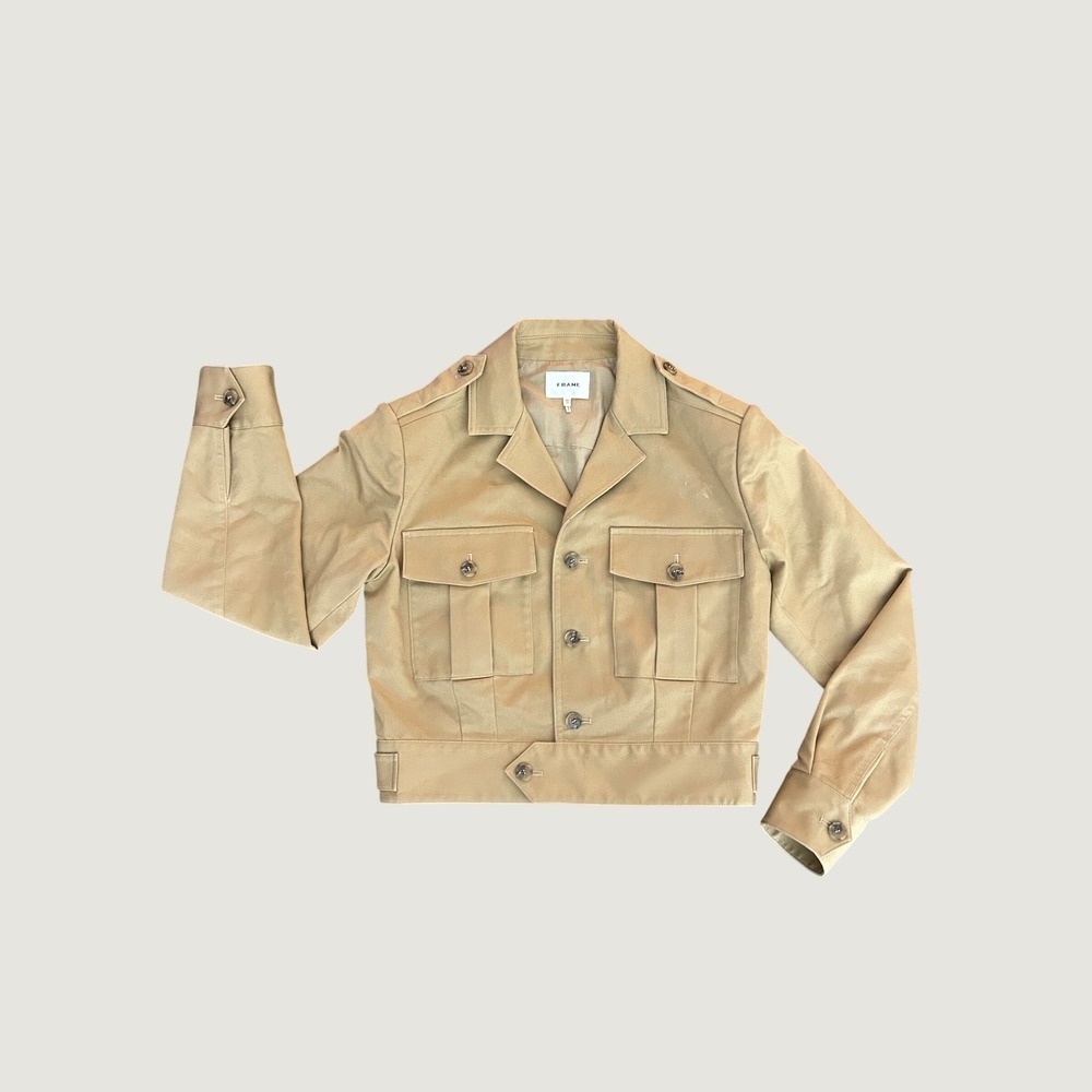 FRAME Khaki Tan Cropped Utility Safari Jacket WS24WJA002 Womens XS Cotton Twill